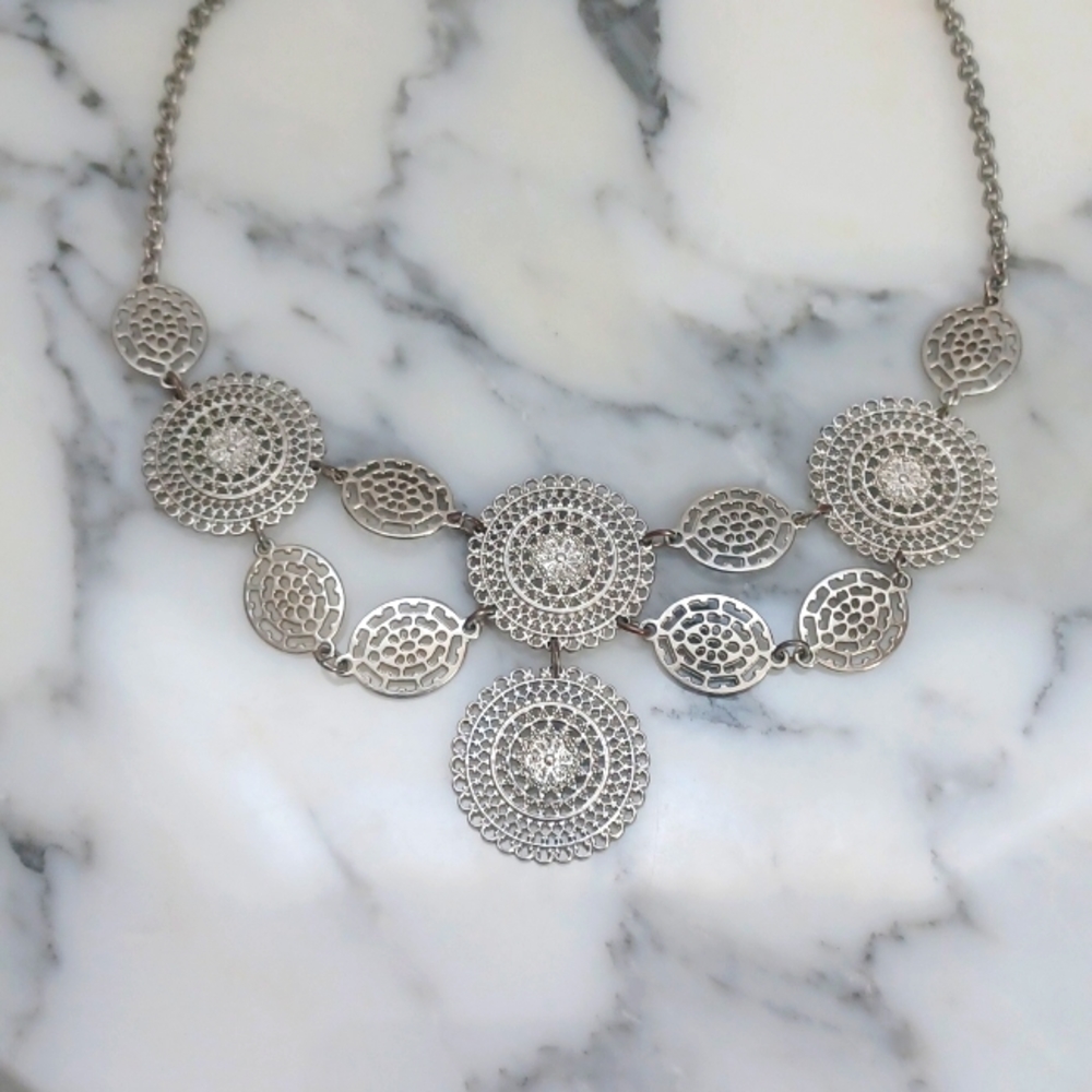 Charming Charlie Metal Necklace silver tone metal statement necklace